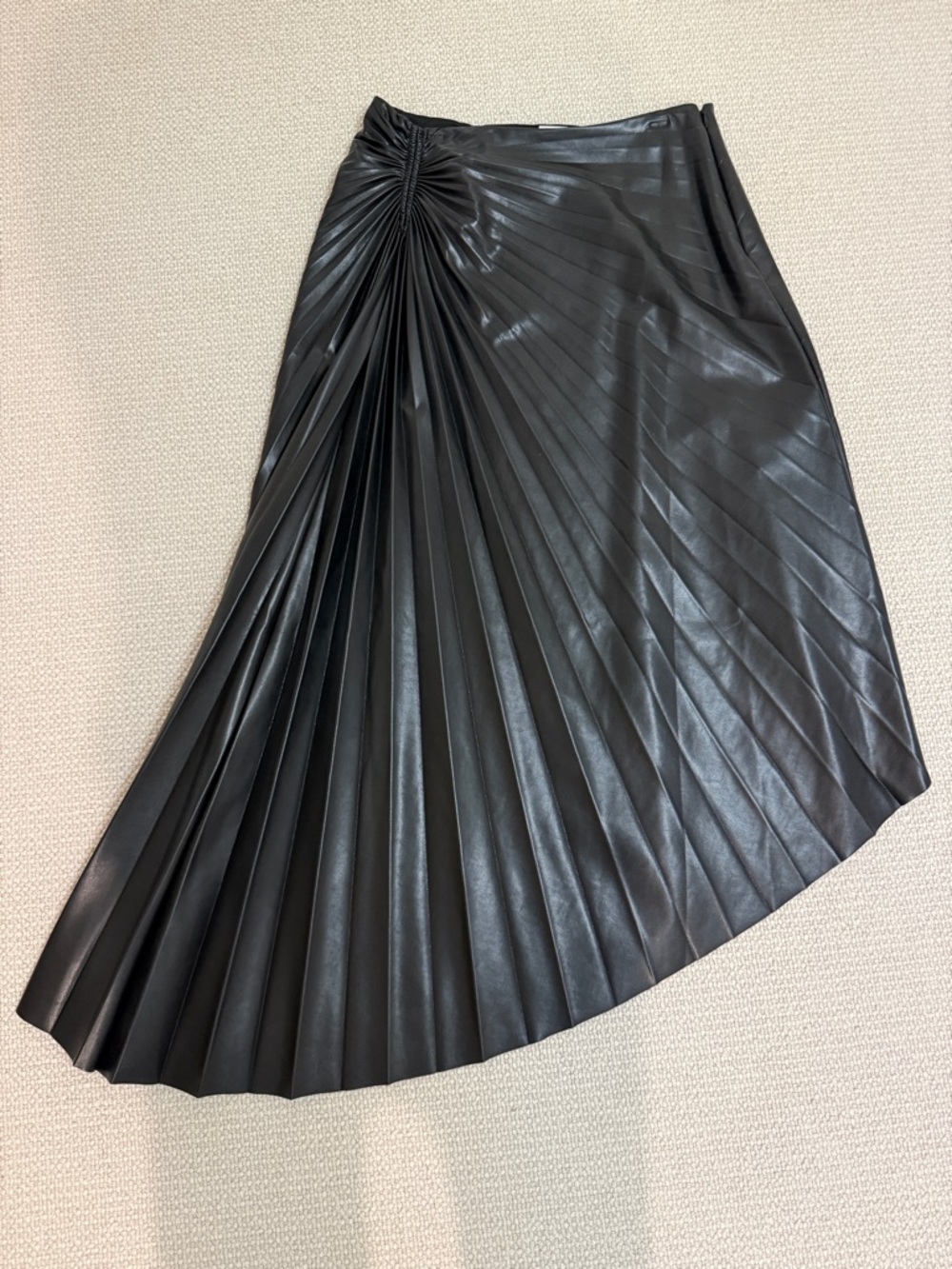 A.L.C. Black Asymmetrical Pleated Faux-Leather Midi Skirt